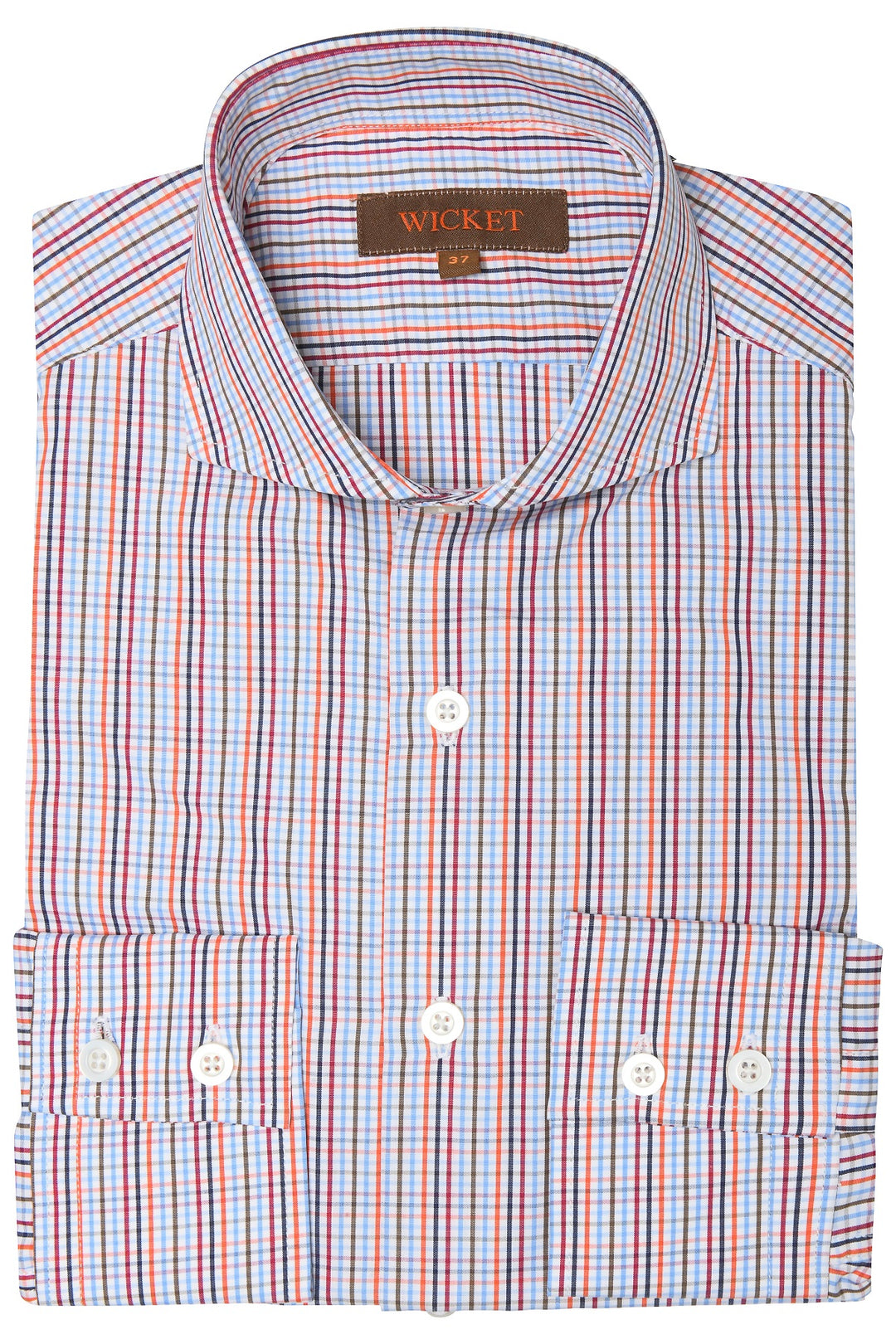 The Cotton Poplin – Orange, burgundy and blue check – WICKET
