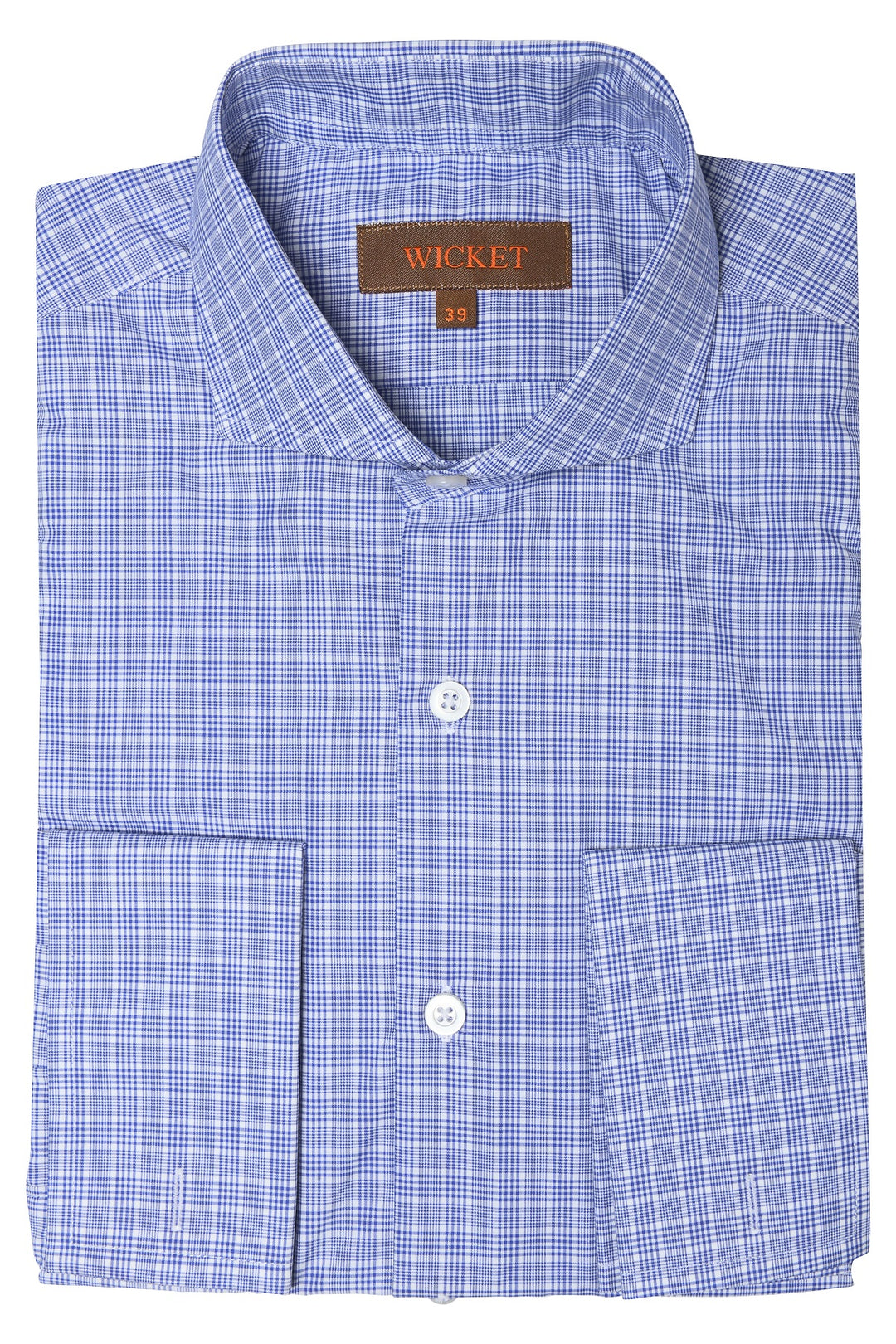The Cotton Poplin – Royal blue Prince of Wales check with double cuffs – WICKET