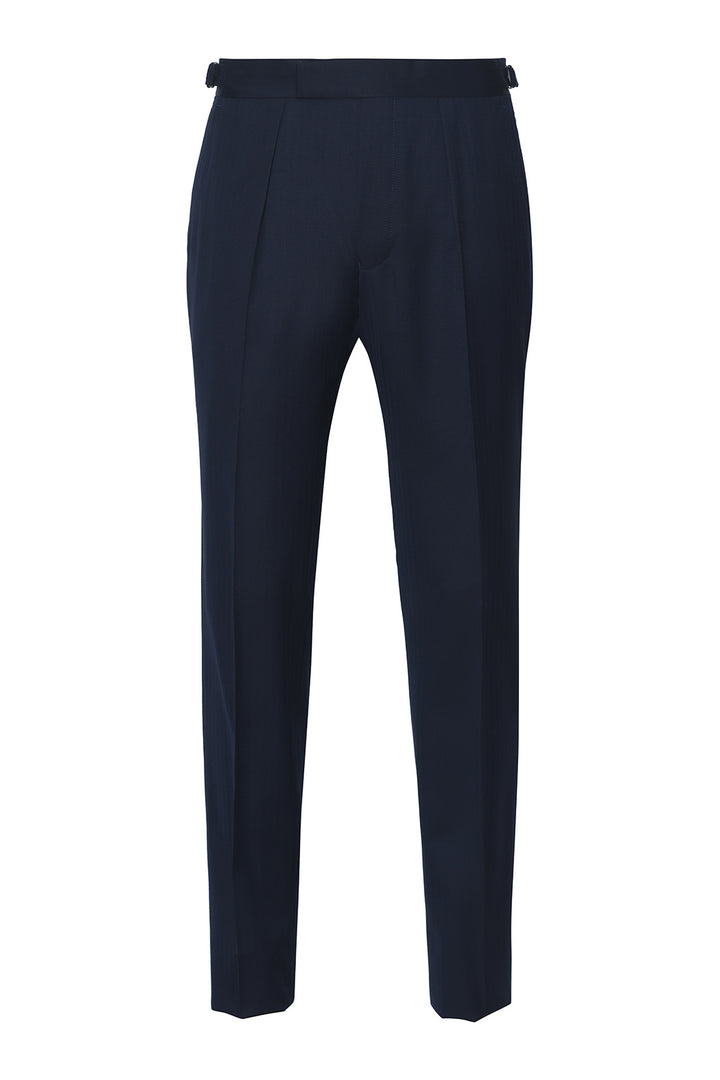 Le Kensington – Deep navy herringbone gabardine – WICKET