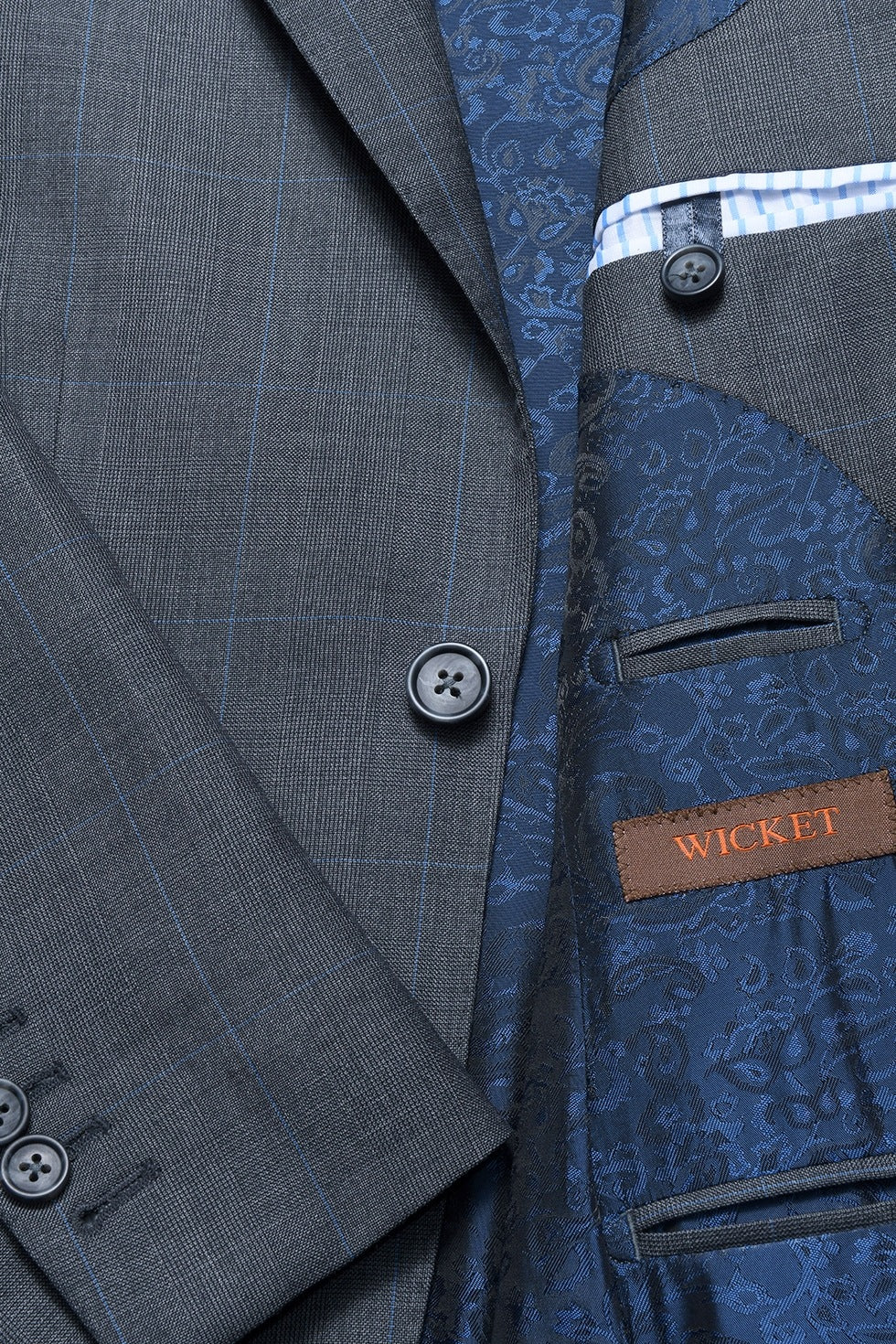 Le Kensington – Deep grey and sky blue Prince of Wales check – WICKET