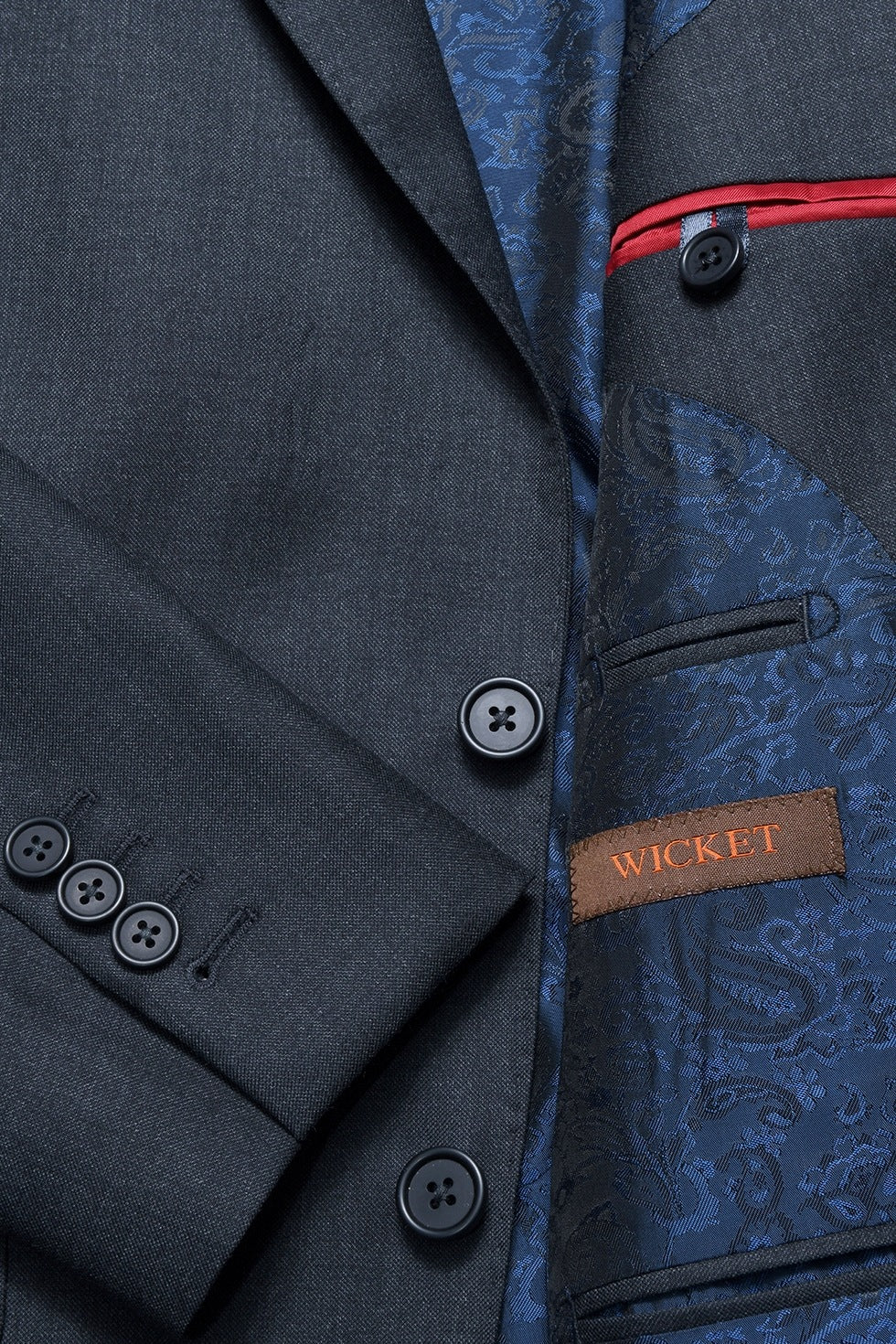 Le Kensington – Known as ‘end-on-end’, deep grey, Super 120 wool – WICKET