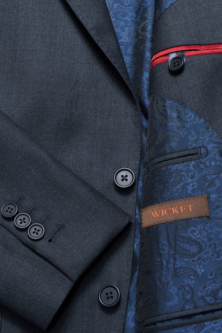 Le Kensington – Known as ‘end-on-end’, deep grey, Super 120 wool – WICKET