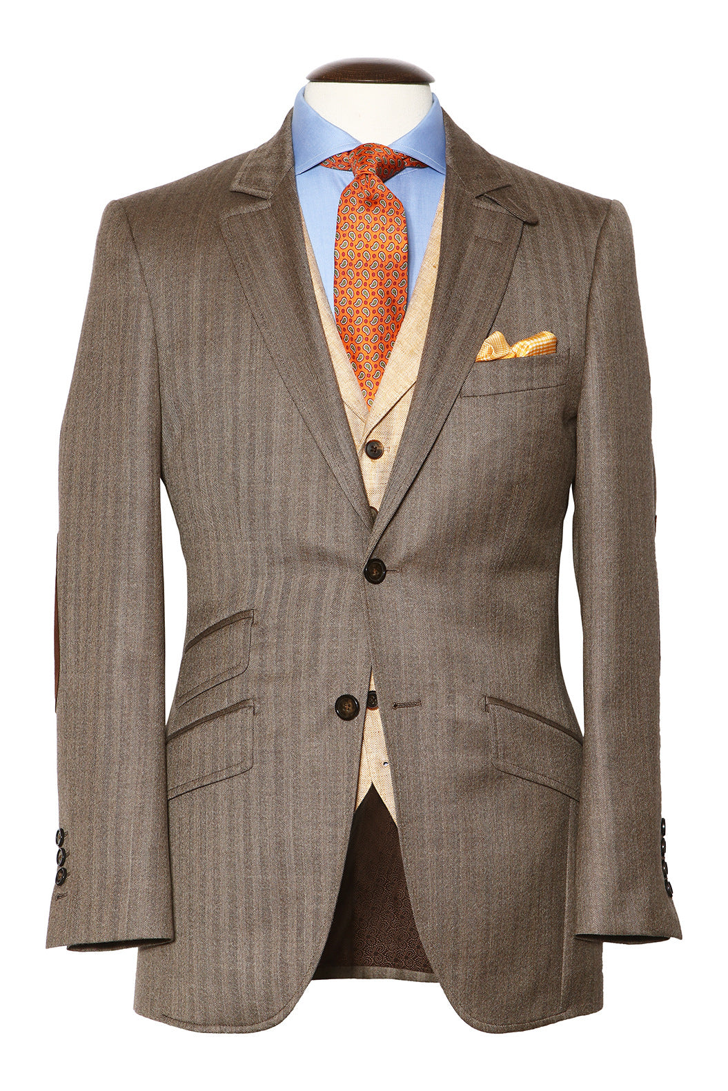 La Kensington – Herringbone, beige and brown, silk and wool – WICKET