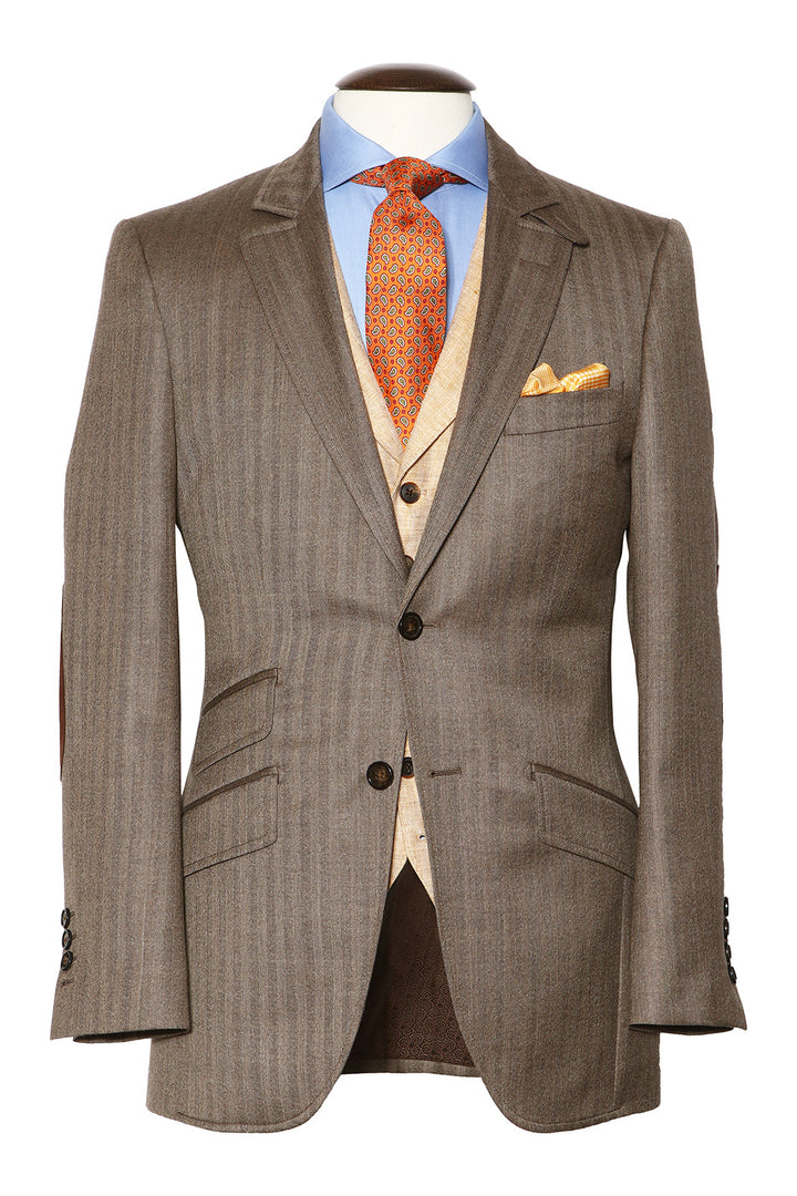 La Kensington – à chevrons, beige &amp; marron, Soie &amp; Laine – WICKET