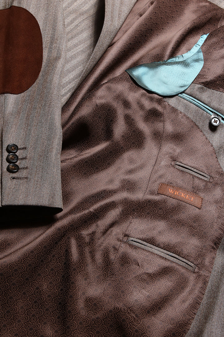 La Kensington – à chevrons, beige &amp; marron, Soie &amp; Laine – WICKET