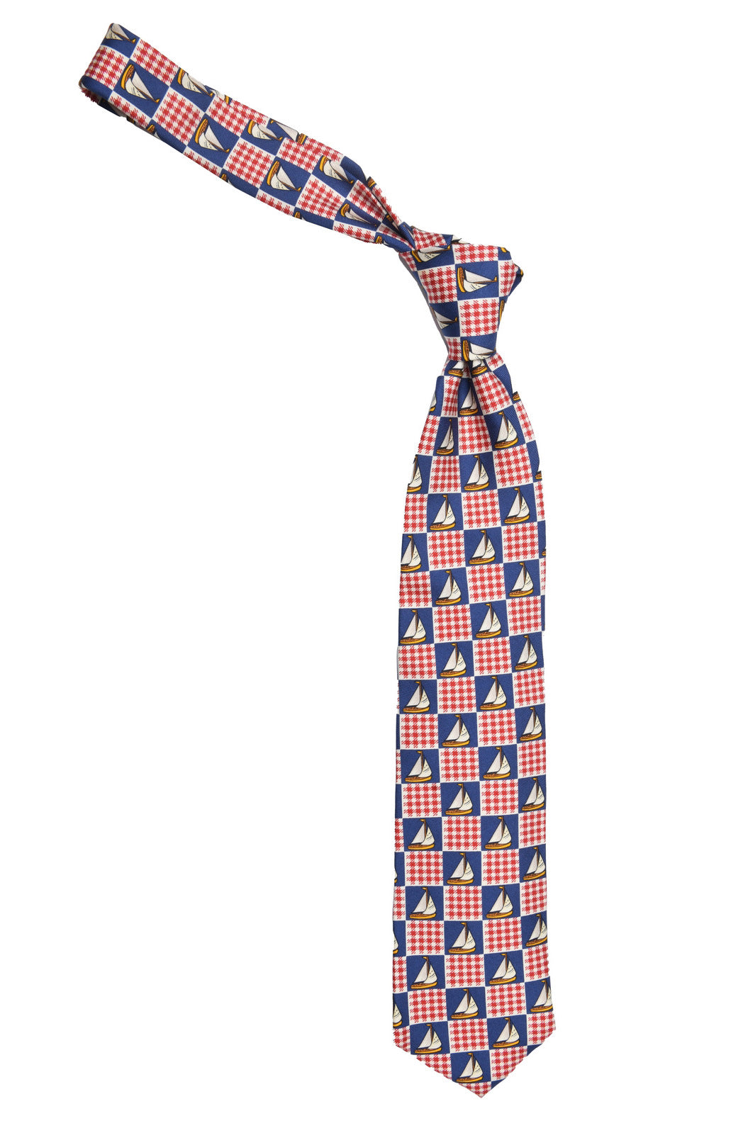 The Tie – Navy and red silk with sailing boats – WICKET