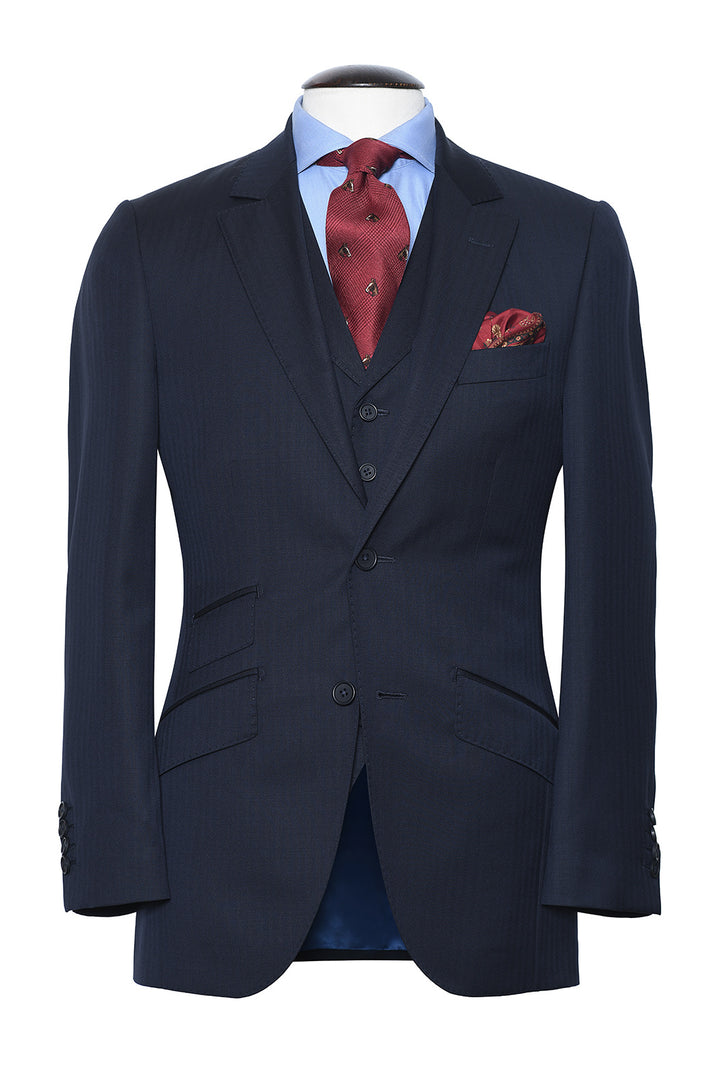 Le Kensington – Deep navy herringbone gabardine – WICKET