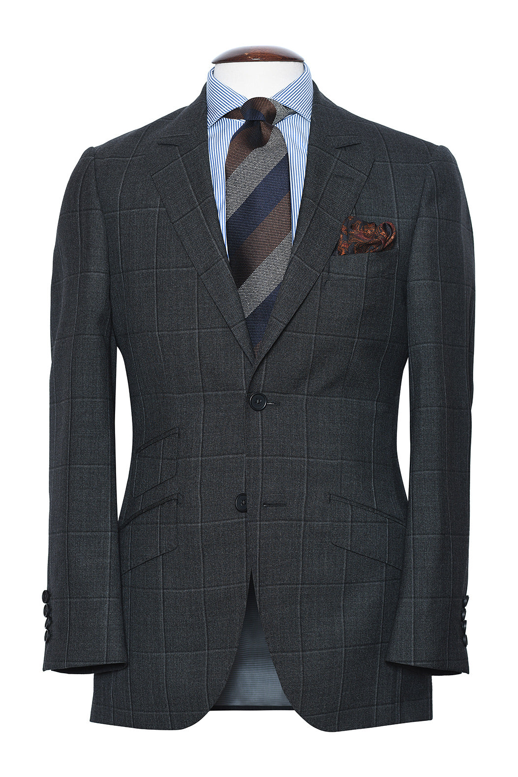 Le Kensington – Deep grey with a black overcheck, 120’s virgin wool – WICKET