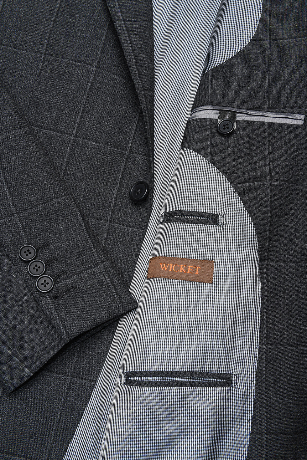Le Kensington – Gris Intense à contre carreaux noir, Laine Vierge 120&