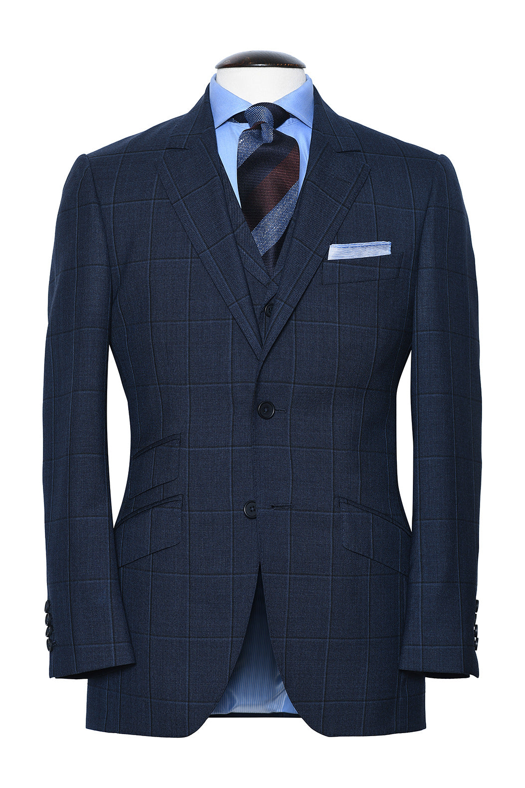 Le Kensington – Sublime blue with a black overcheck, 120’s virgin wool – WICKET