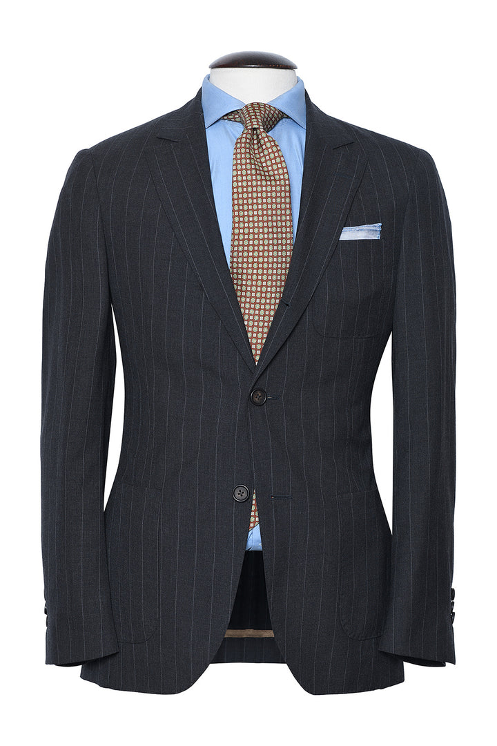 Le Milan – toile de laine, Rayures Pointillés Grise Intense, Laine Vierge 120&