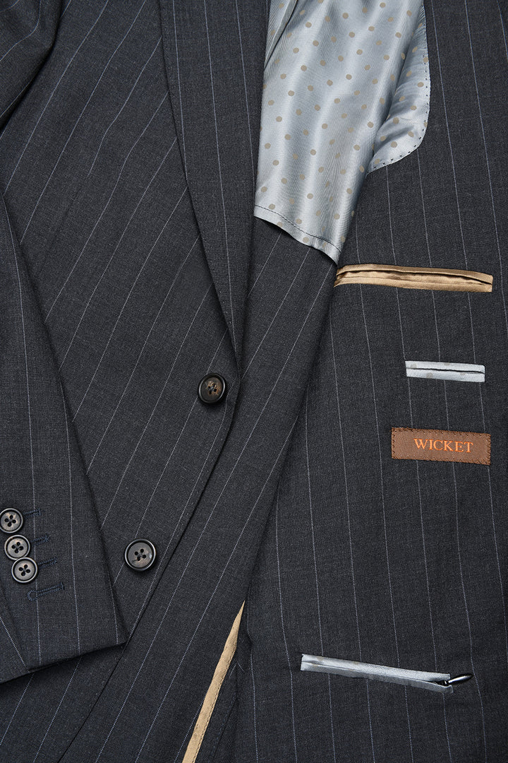 Le Milan – toile de laine, Rayures Pointillés Grise Intense, Laine Vierge 120&