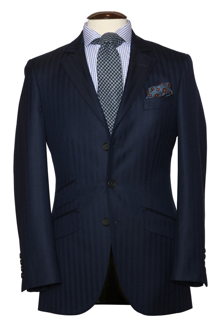 Le Hampstead – Navy herringbone twill, virgin wool – WICKET