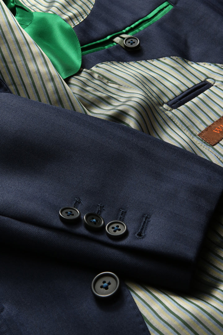 Le Hampstead – Navy herringbone twill, virgin wool – WICKET