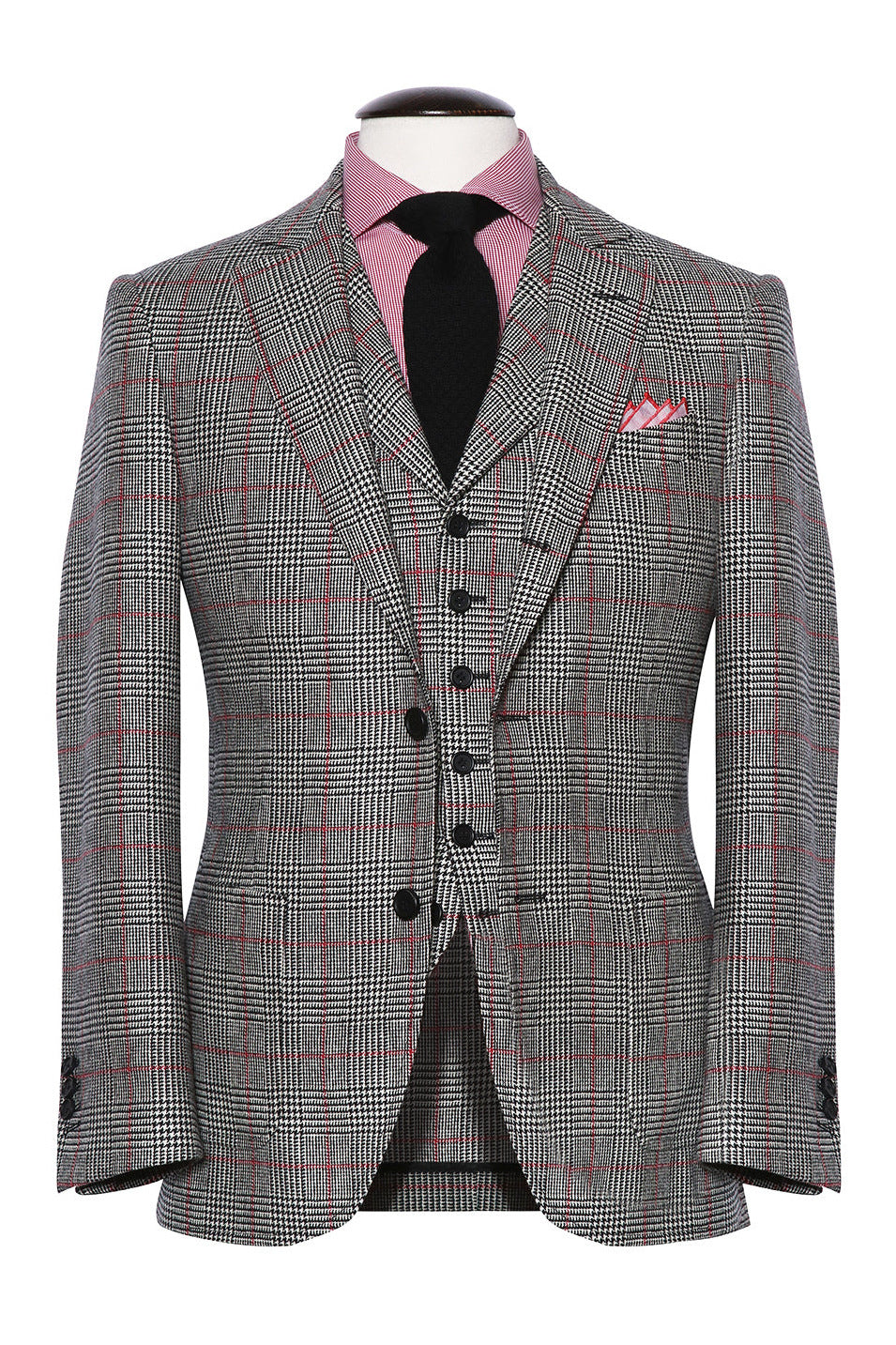 Le Milan – Known as ‘Prince of Wales’, grey with a red overcheck, virgin wool – WICKET