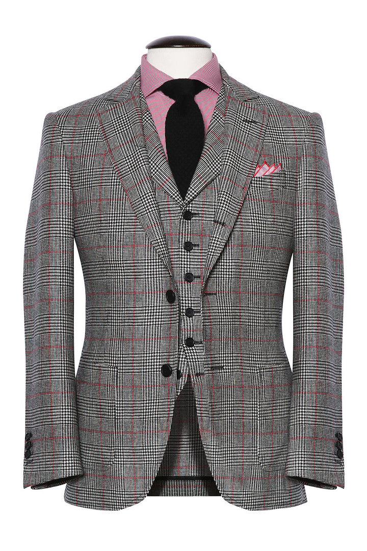 Le Milan – Known as ‘Prince of Wales’, grey with a red overcheck, virgin wool – WICKET