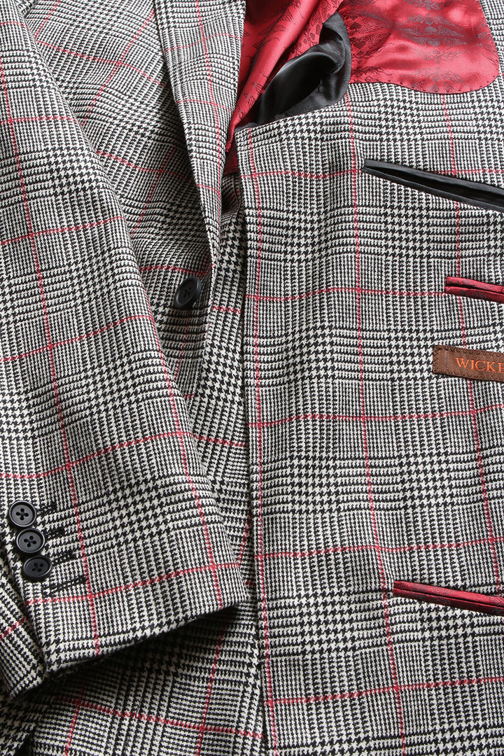 Le Milan – Known as ‘Prince of Wales’, grey with a red overcheck, virgin wool – WICKET