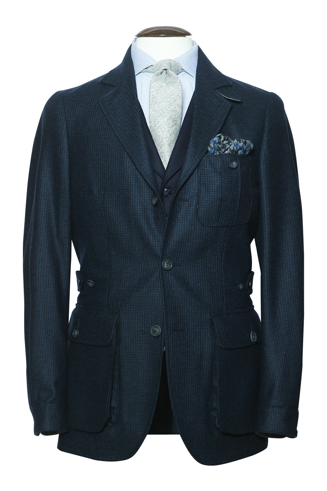 The Safari Jacket – ‘Houndstooth’, navy, virgin wool – WICKET