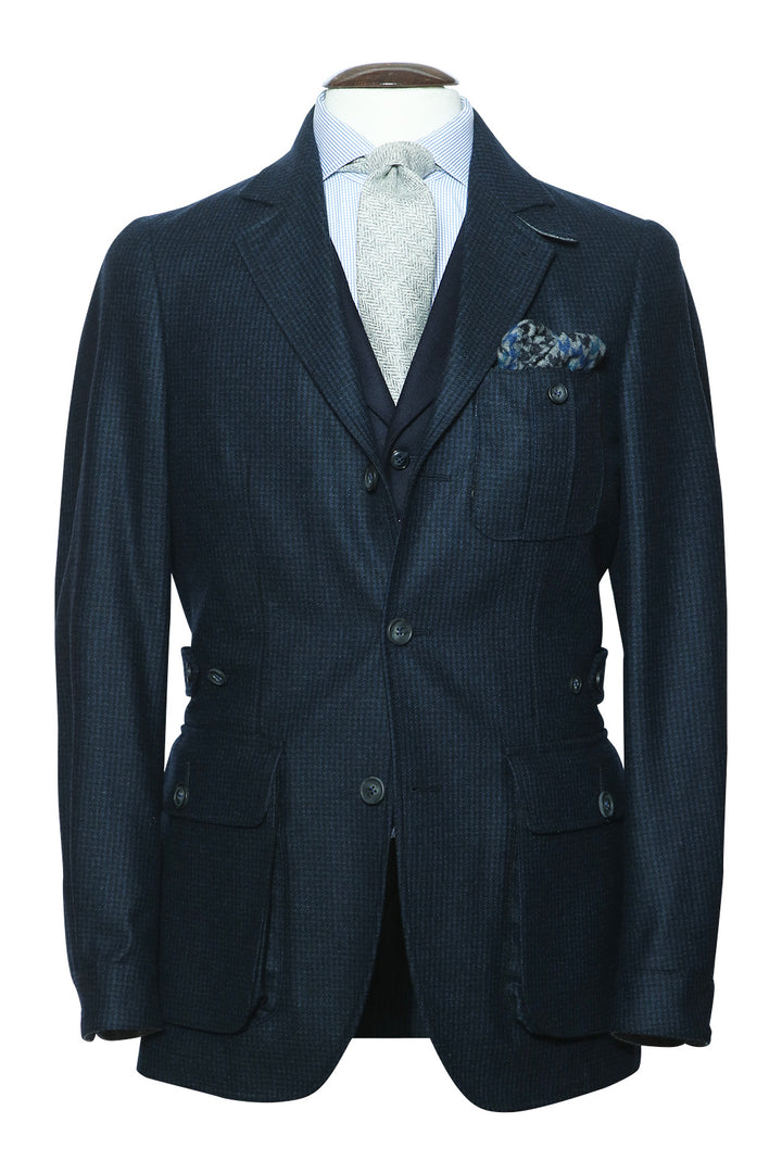 The Safari Jacket – ‘Houndstooth’, navy, virgin wool – WICKET