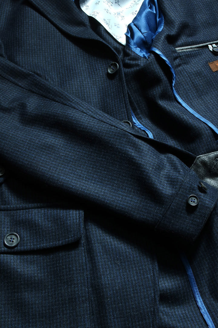 The Safari Jacket – ‘Houndstooth’, navy, virgin wool – WICKET