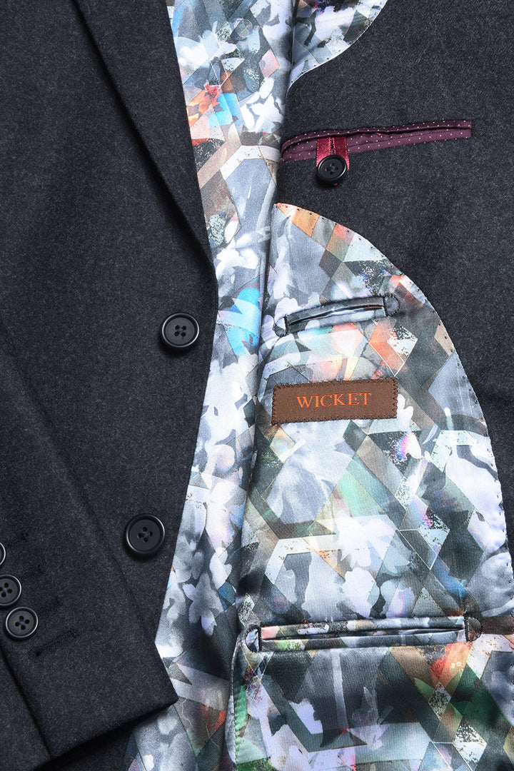 Le Kensington – Plain charcoal grey flannel, virgin wool – WICKET