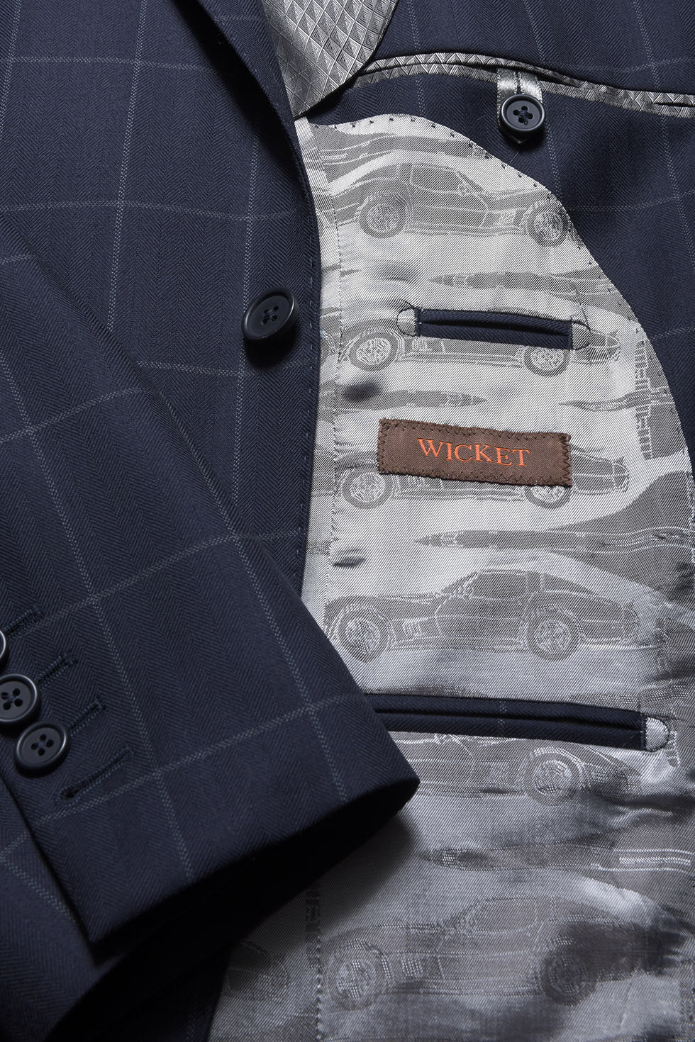 Le Kensington – Navy herringbone with a white overcheck, worsted wool – WICKET