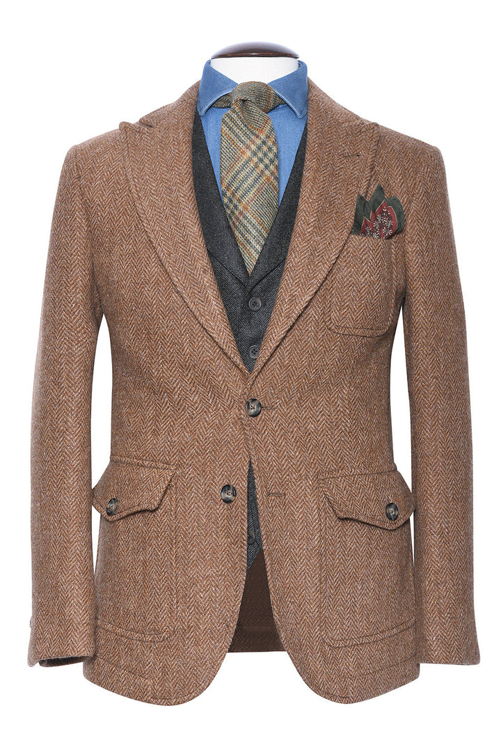 La Downton – Beige and ochre herringbone pattern – WICKET
