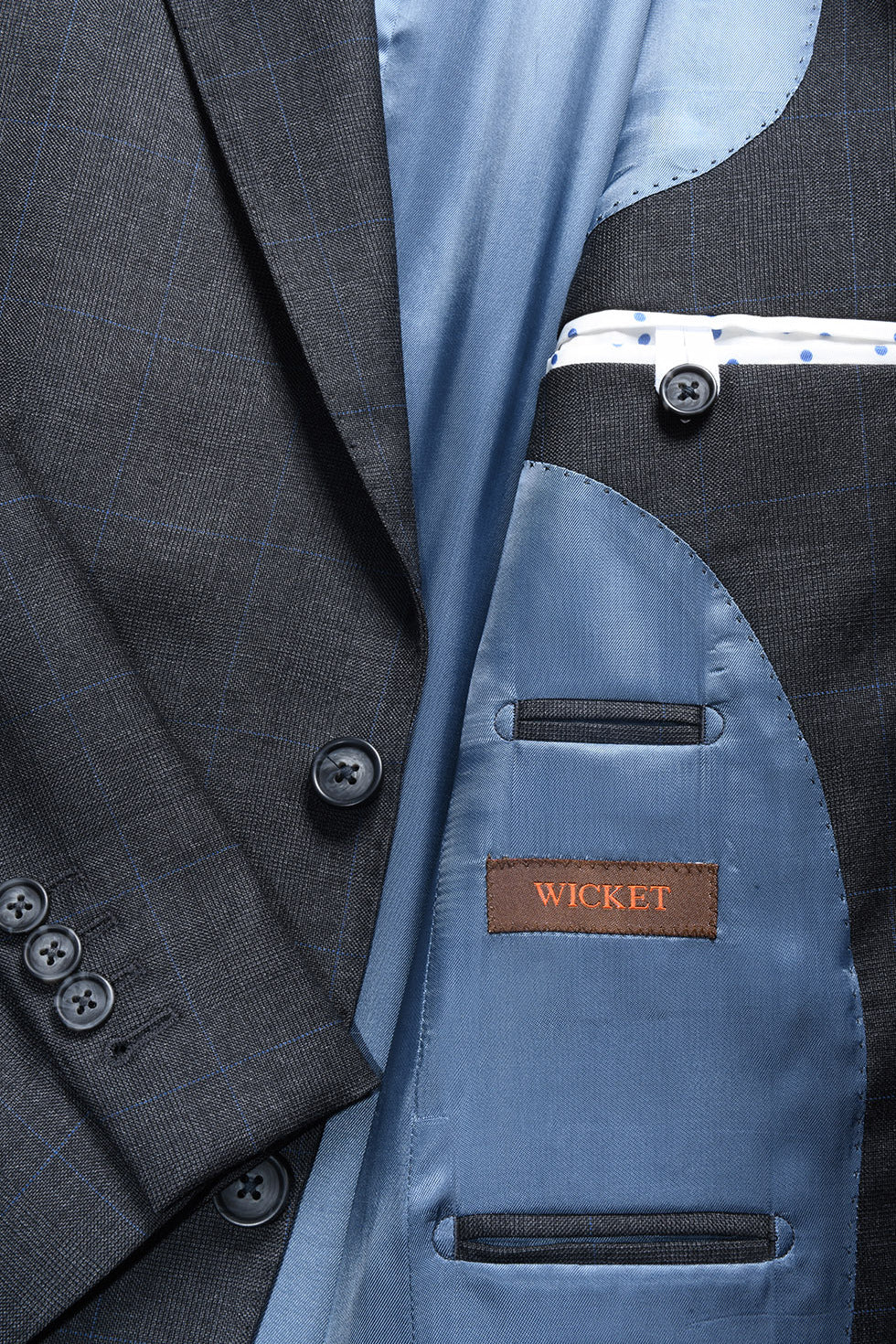 Le Kensington – Charcoal and sky blue Prince of Wales check – WICKET