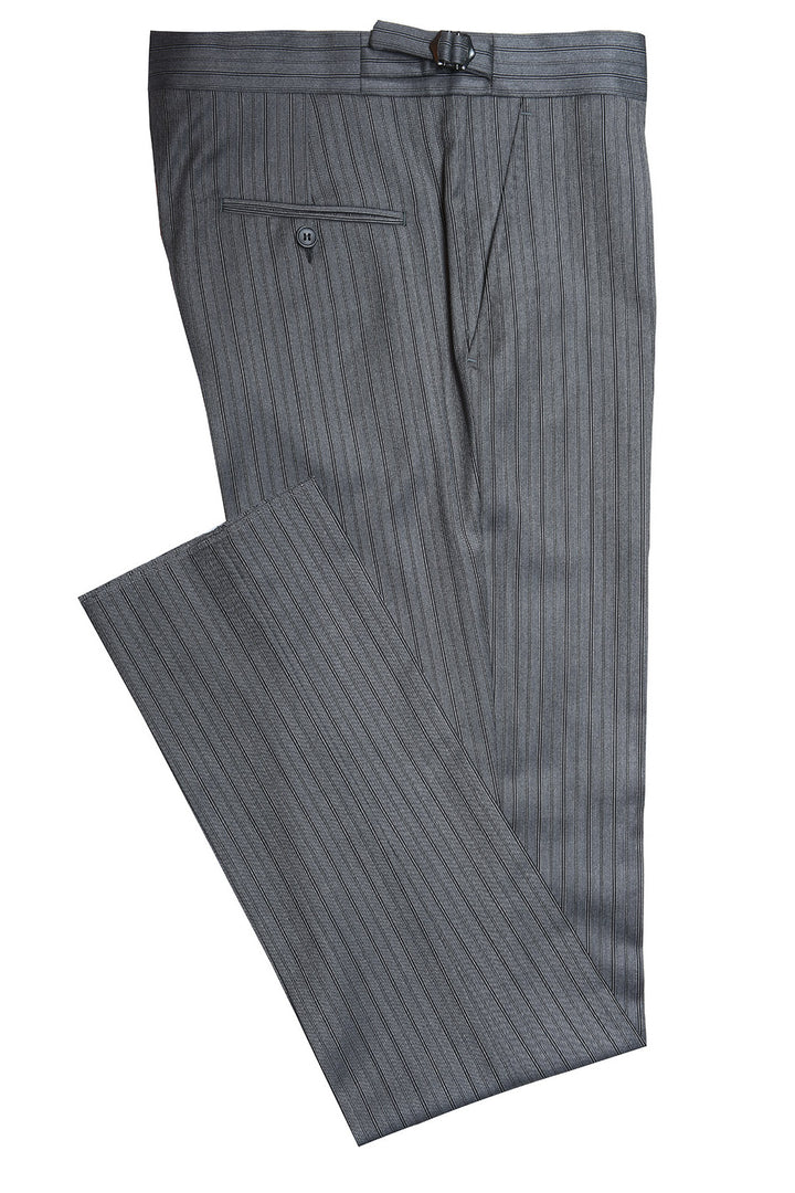 Le Pantalon de Jaquette – Laine sergée gris souris à rayures – WICKET
