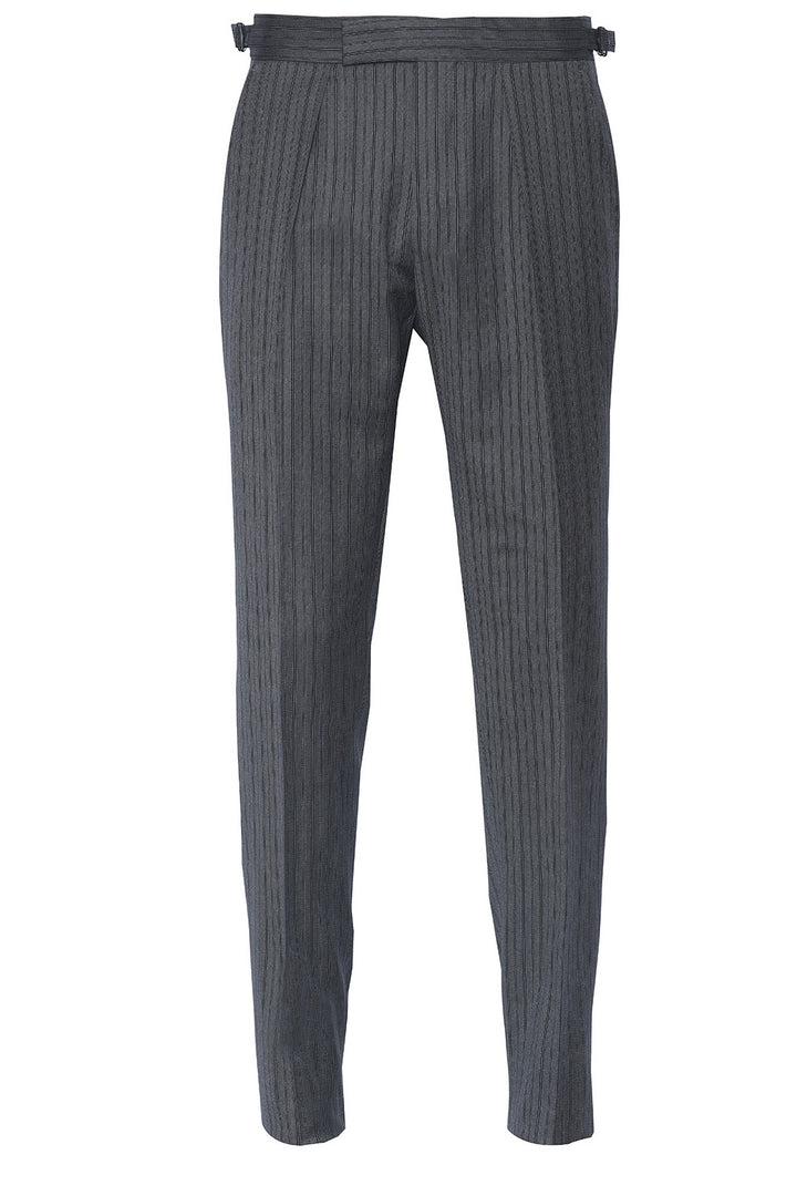 Le Pantalon de Jaquette – Laine sergée gris souris à rayures – WICKET