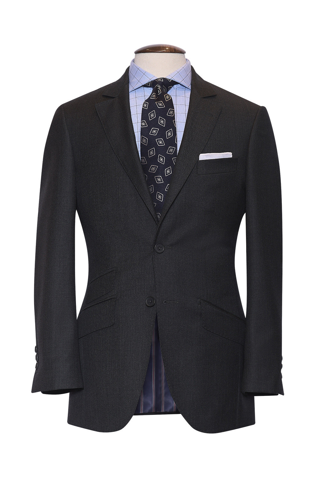 Le Kensington – Known as ‘end-on-end’, deep grey, Super 120 wool – WICKET