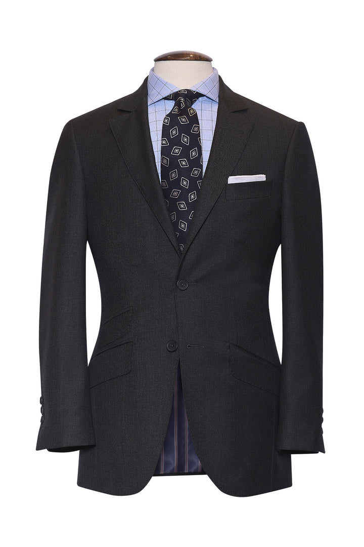Le Kensington – Known as ‘end-on-end’, deep grey, Super 120 wool – WICKET