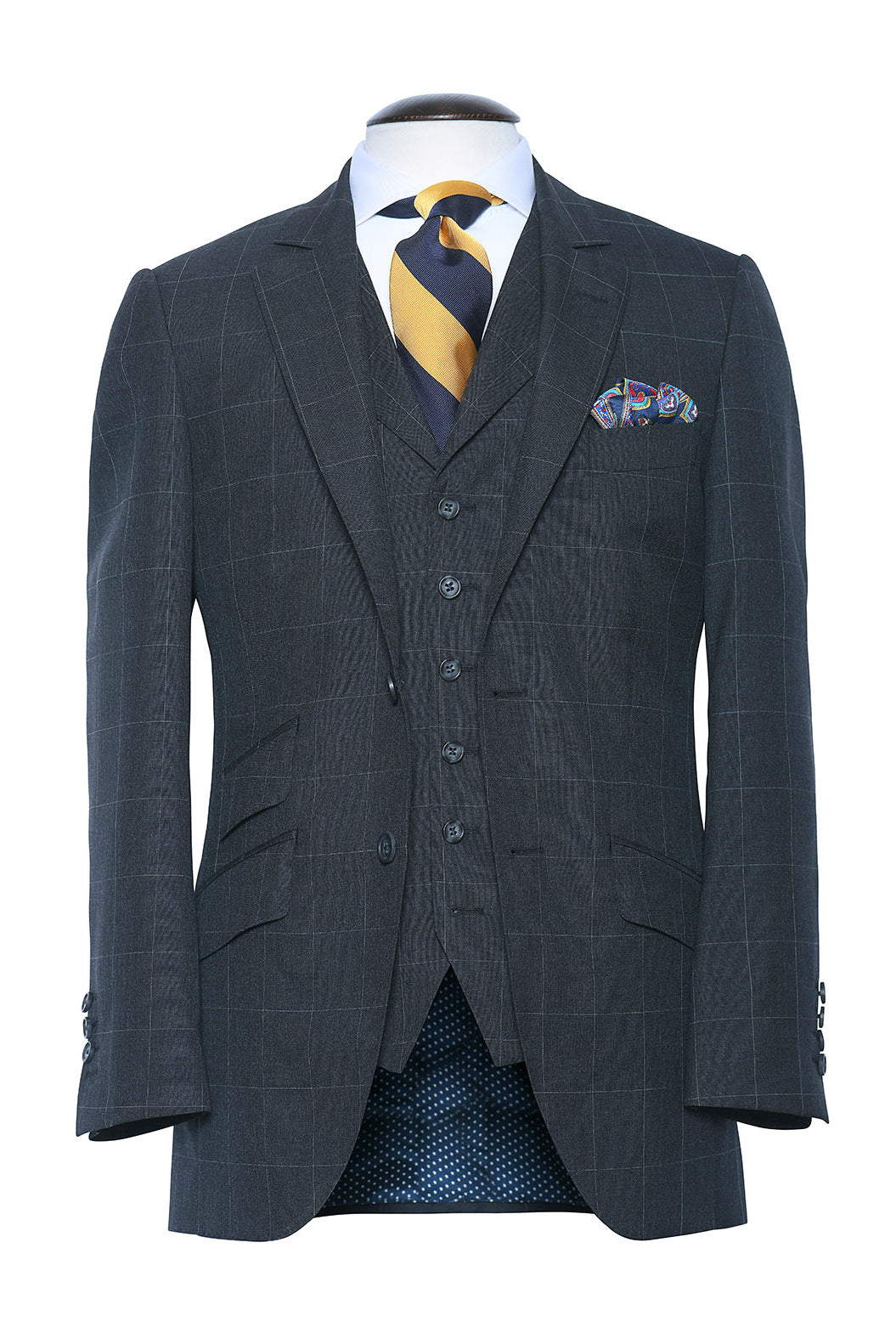 Le Kensington – Deep grey with a fine white overcheck, tropical virgin wool – WICKET