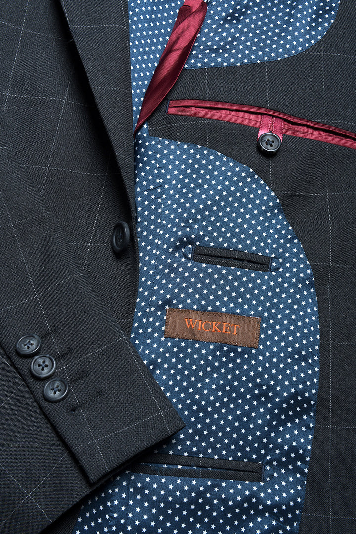 Le Kensington – Deep grey with a fine white overcheck, tropical virgin wool – WICKET