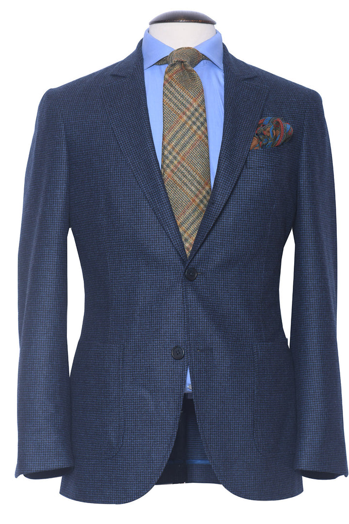 Le Milan – Navy houndstooth, carded flannel, virgin wool – WICKET