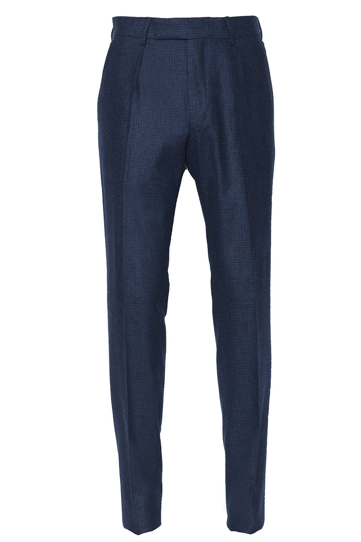 Le Milan – Navy houndstooth, carded flannel, virgin wool – WICKET