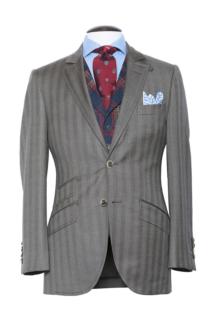La Kensington – Brown and beige herringbone, virgin wool – WICKET