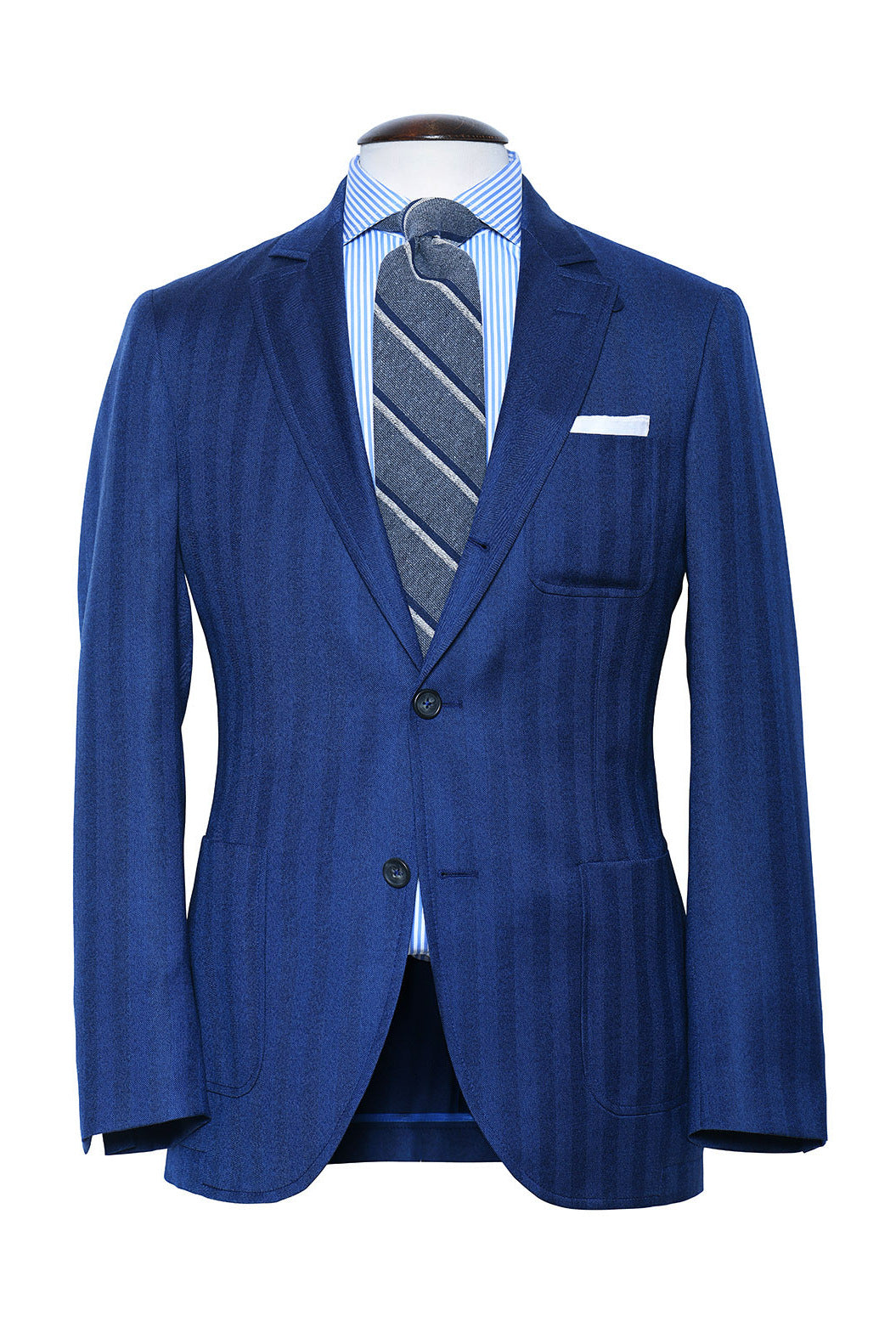 La Milan – Navy and royal blue herringbone, virgin wool – WICKET