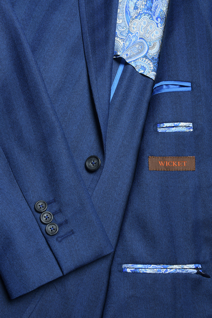 La Milan – Navy and royal blue herringbone, virgin wool – WICKET