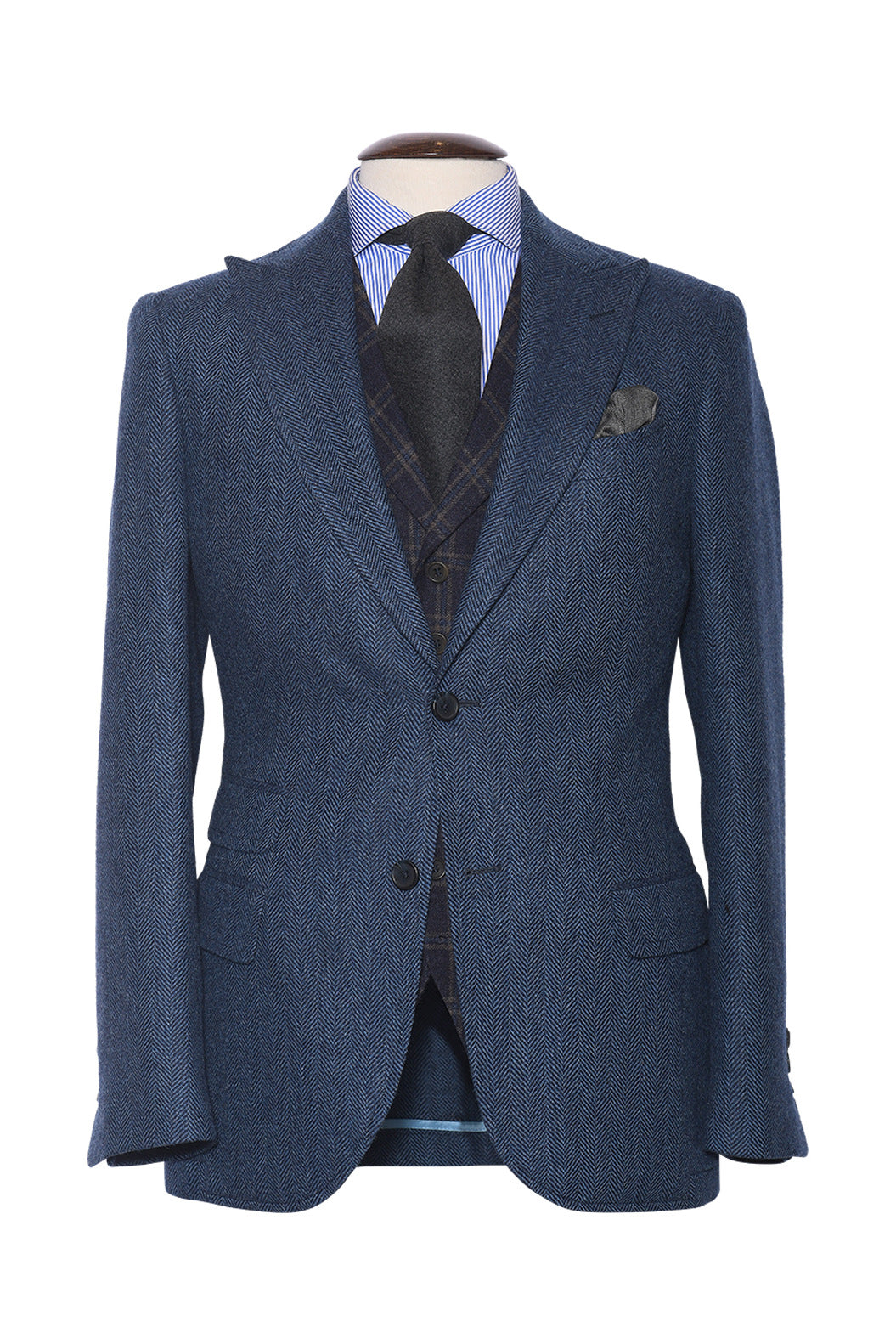 La Rome – Navy and royal blue herringbone, Shetland virgin wool – WICKET