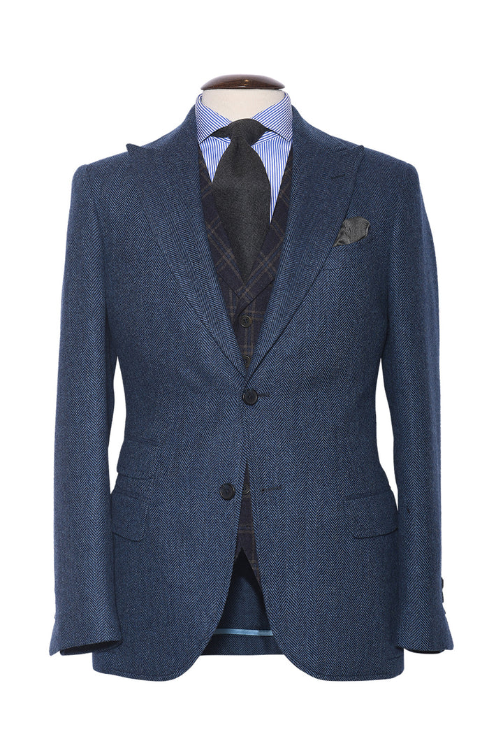 La Rome – Navy and royal blue herringbone, Shetland virgin wool – WICKET