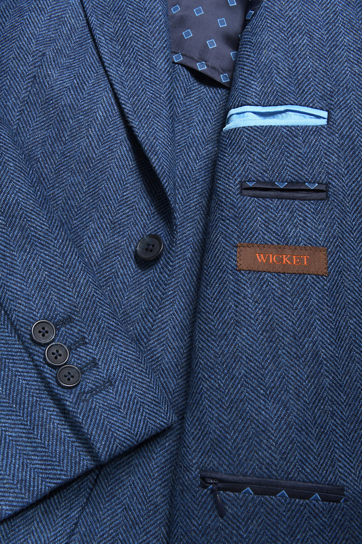 La Rome – Navy and royal blue herringbone, Shetland virgin wool – WICKET